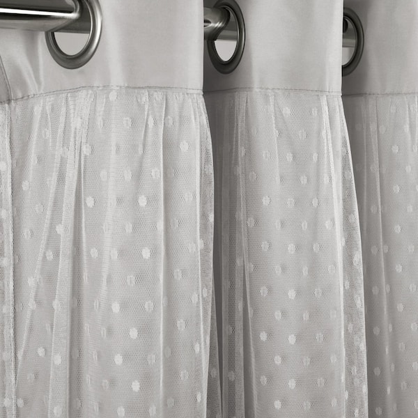 HOMEBOUTIQUE Cottage Polka Dot Sheer Window Curtain Panels Including Tieback Light Gray 38 in. W x 84 Set