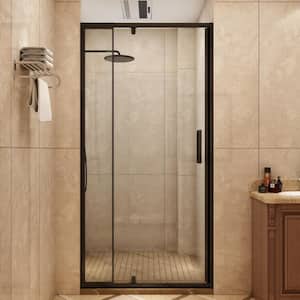 32 to 36 in. W x 72 in. H Bi-Fold Framed Shower Door in Black Finish with Clear Glass
