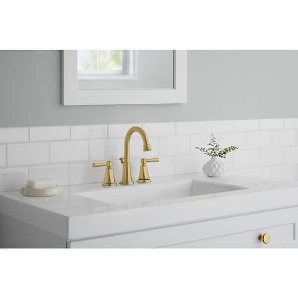 Melina 8 in. Widespread Double-Handle High-Arc Bathroom Faucet in Matte Gold
