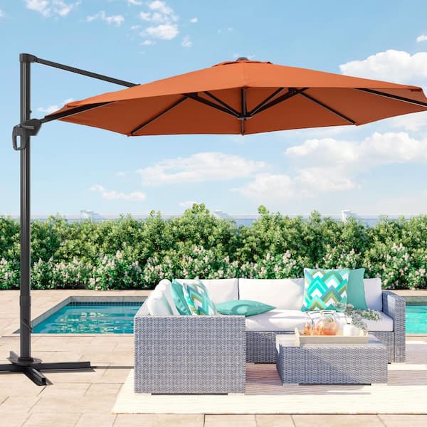 JOYESERY 11 ft. Aluminum Cantilever Patio Umbrella Outdoor Offset Hanging 360° Rotation in Red