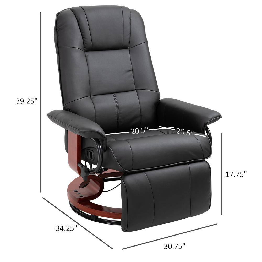 Black Faux Leather Swivel Recliner with Wood Base