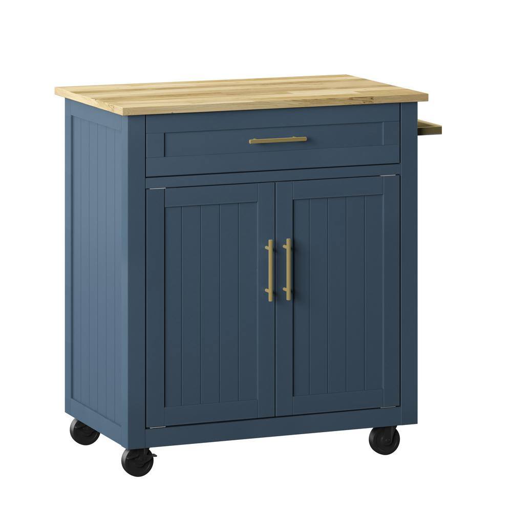 32 in. Fontana Blue Kitchen Cart with Panel Doors and Drawer-KC10889 ...