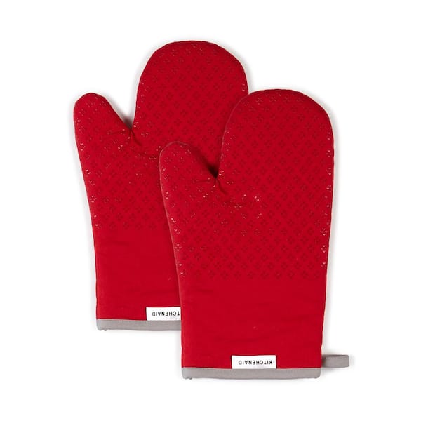 KitchenAid Asteroid Silicone Grip Red Oven Mitt (2-Pack) O2010054TDKAA1 080  - The Home Depot