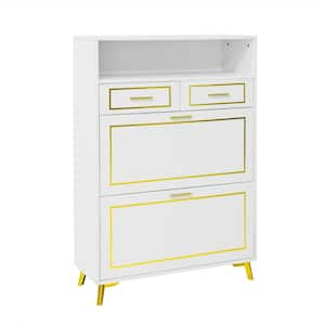 47.2 in. H x 31.5 in. W White Wood Shoe Storage Cabinet with 2 Flip Drawers, 2 Slide Drawers and 1 Shelf