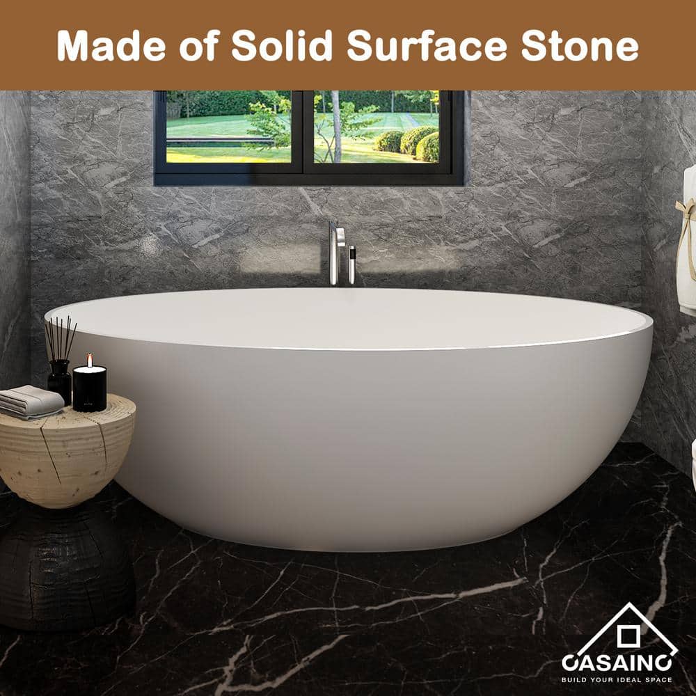 White Oval Freestanding Resin Soaking Bathtub