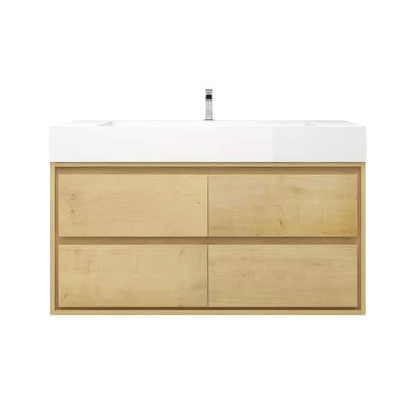 Saggie 47 in. W. x 20 in. D x 28 in. H Single Sink Floating Bath Vanity in Oak with White Acrylic Top