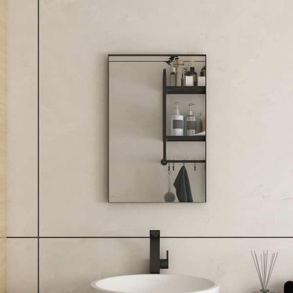 24 in. W x 36 in. H Rectangular Aluminum Framed Wall Bathroom Vanity Mirror in Black