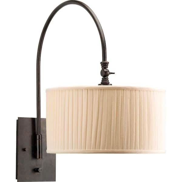 Progress Lighting Clayton Collection 1-Light Espresso Wall Sconce with Cream Pleated Linen Shade