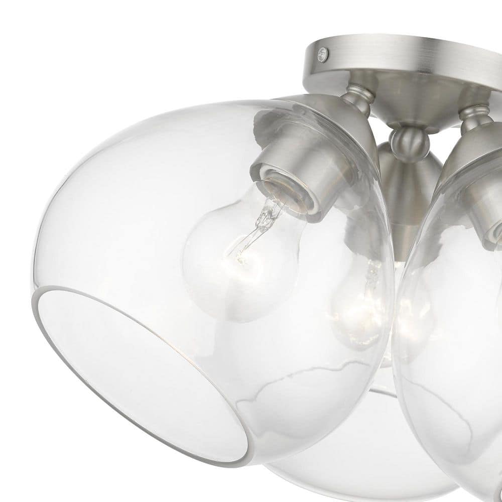 Catania Brushed Nickel 3-Light Semi-Flush Mount with Clear Glass