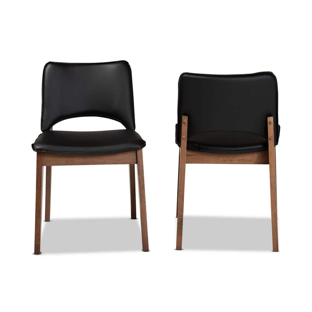 Mid-Century Chic Afton Black Faux Leather & Walnut Wood Arm Chair