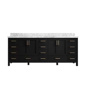 Malibu 84 in. W x 22 in. D x 36 in. H Double Sink Bath Vanity in Black with 2 in. Carrara Marble Top