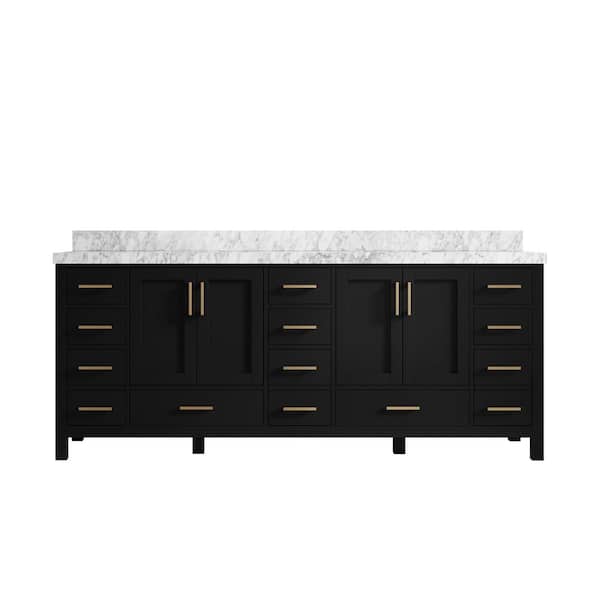 Willow Collections Malibu 84 in. W x 22 in. D x 36 in. H Double Sink Bath Vanity in Black with 2 in. Carrara Marble Top