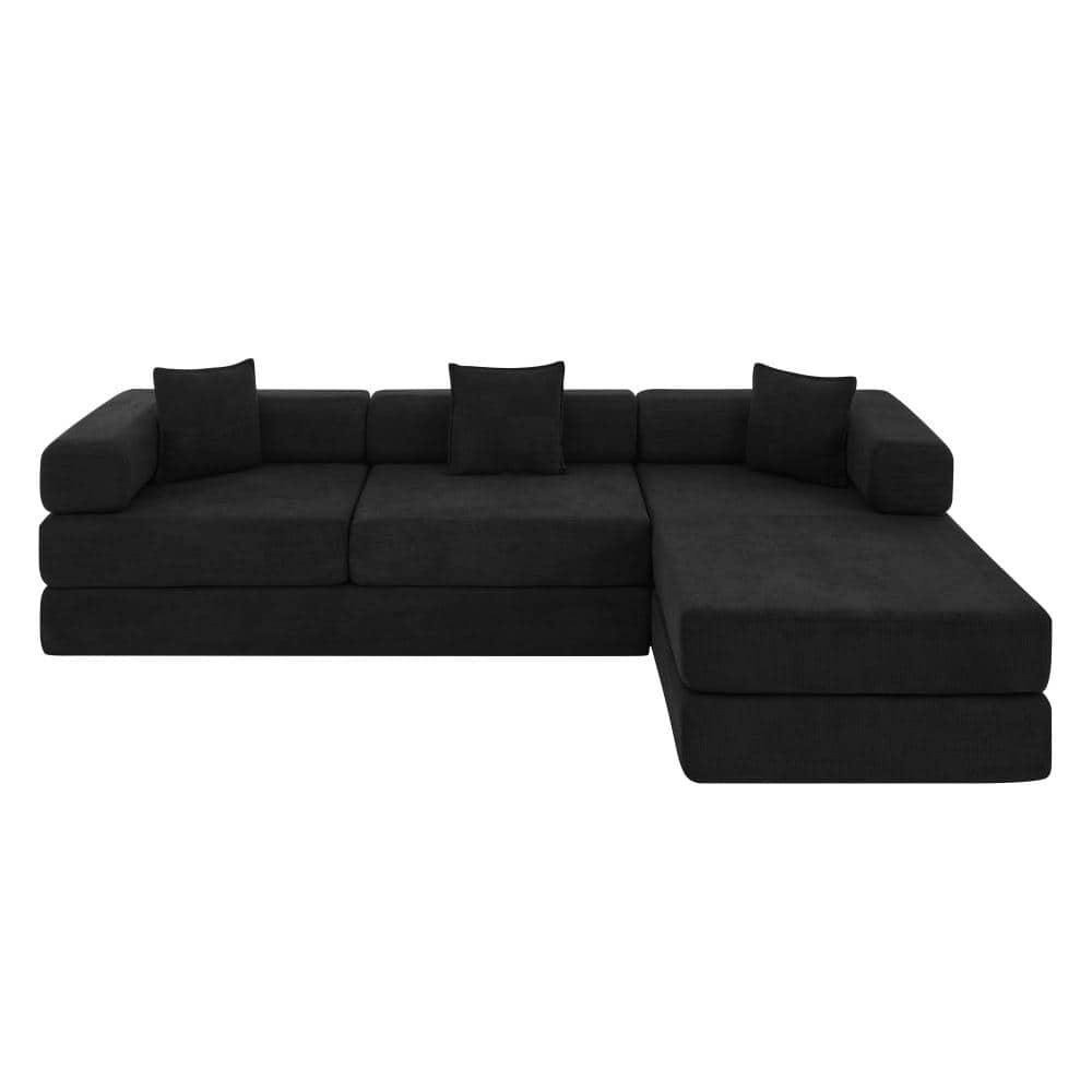 Modular 108 in. Armless 4-piece Corduroy L-Shape Chaise Sectional Sofa with Deep Seat and Removable Backrest in Black price history on PriceWatchPro
