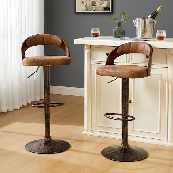 VECELO Bar Stools Set of 2, Counter Height Stool with Bentwood
