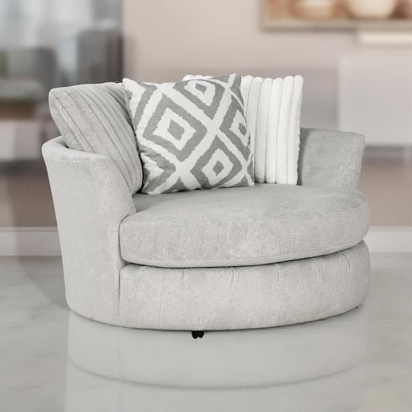 Benjara Tara Gray Fabric Accent Chair with Swivel