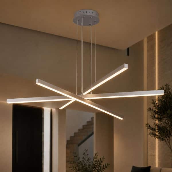 Sirius 97.84-Watt Height Adjustable ETL Certified Integrated LED Silver Pendant with 3 LED Planks 39.25 in. Long