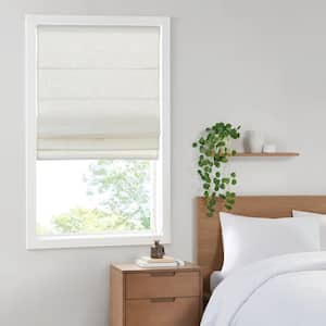 Suvi White Cordless Polyester Linen Blend Light Filtering Roman Shade- 29 in. W x 64 in. L