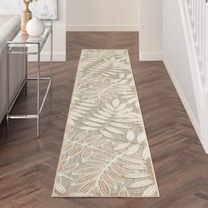 Aloha Natural 2 ft. x 12 ft. Kitchen Runner Floral Modern Indoor/Outdoor Patio Area Rug