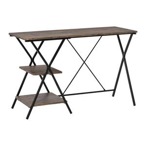 47 in. Brown Computer Desk with Shelves, Wood Grain Writing Desk with 2-Tier Storage Shelves Home Office Desk