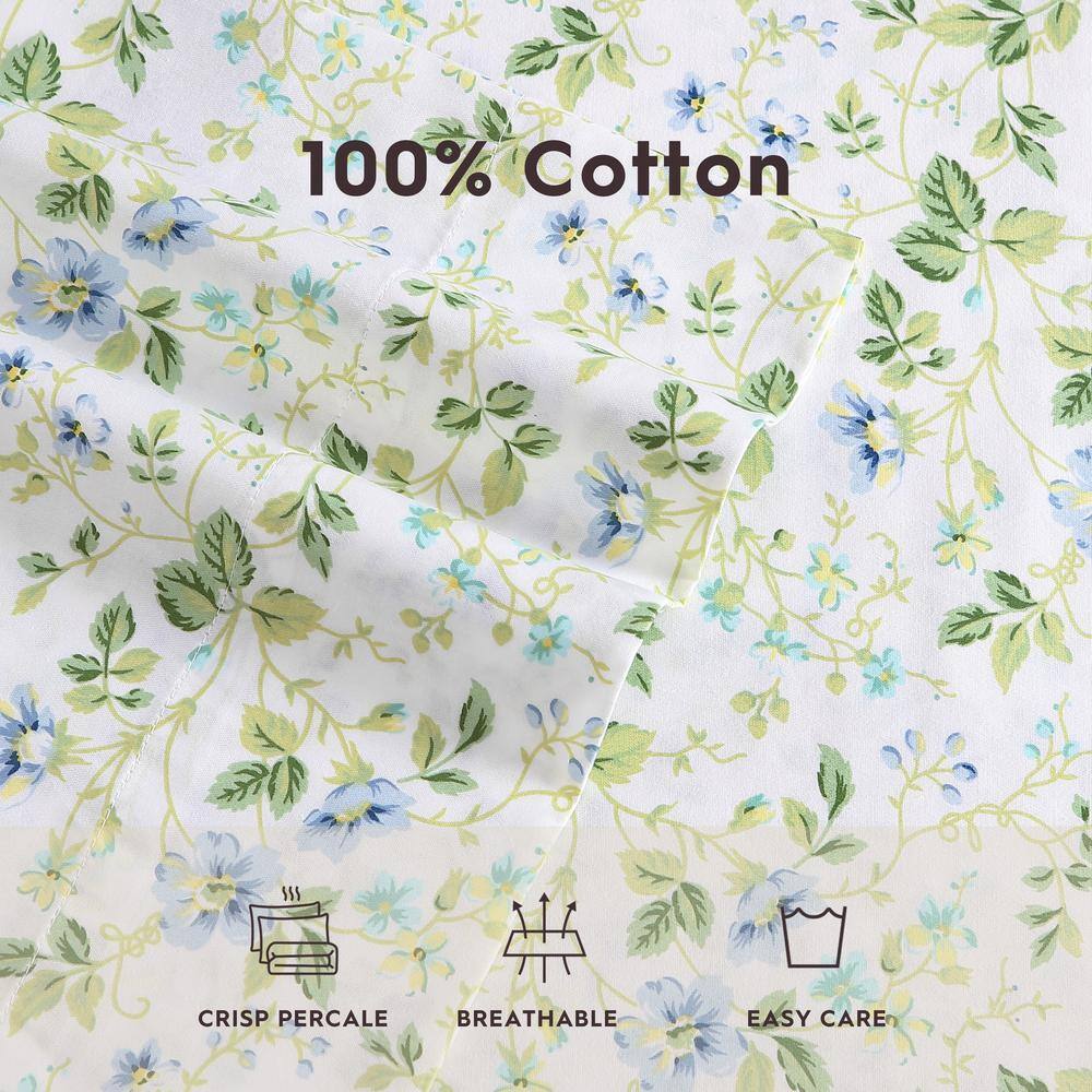 Periwinkle Floral Cotton Queen Sheet Set