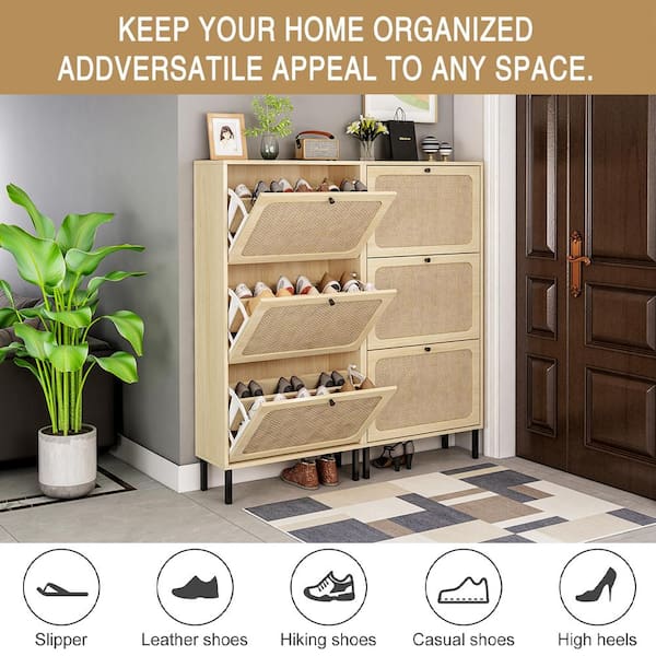 Rattan Shoe Cabinet Shoe Rack Organizer with Removable