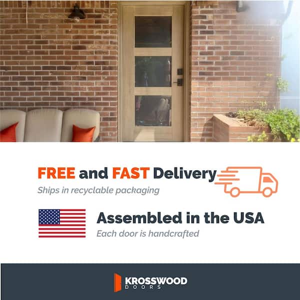 Modern 72 in. x 79 in. 3-Lite Right-Active/Inswing Satin Glass Baby Grand Stain Double Fiberglass Prehung Front Door