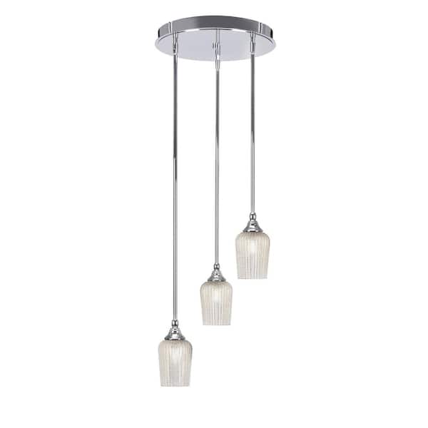 Unbranded Villa 60-Watt 14.5 in. 3 Light Chrome Stem Pendant Light with 5 in. Silver Textured Glass Shade, No bulbs included