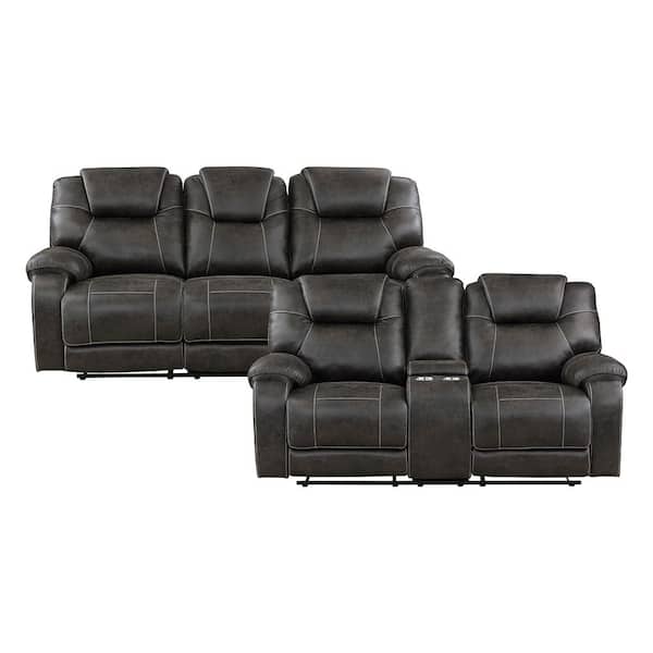 Lazzara Emily 87 in. W Pillow Top Arm Microfiber Rectangle 2-Piece Manual Reclining Sofa Set in Chocolate