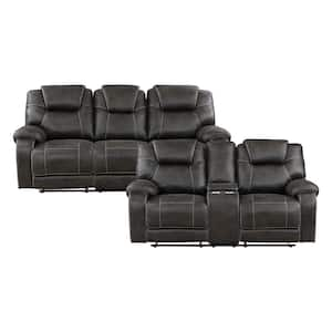 Emily 87 in. W Pillow Top Arm Microfiber Rectangle 2-Piece Manual Reclining Sofa Set in Chocolate