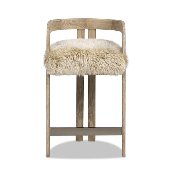 Millwick 26.5 in. Low Back Genuine Fur Counter Stool in Natural Blonde Genuine Fur
