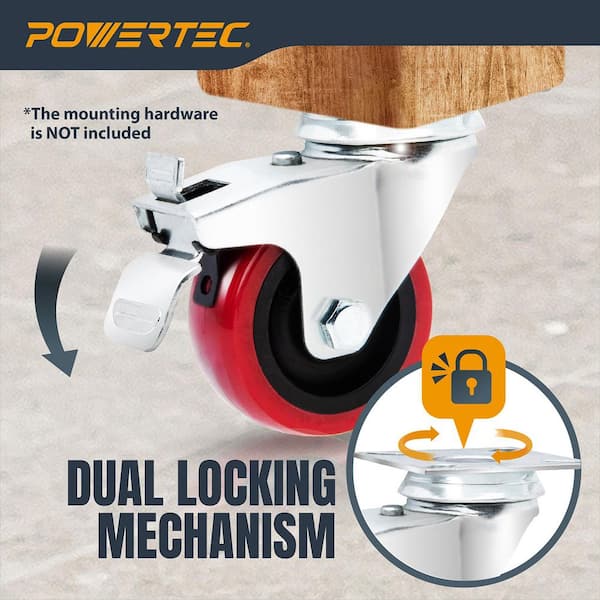 2 in. Swivel Plate Caster Wheels 2-with Brakes and 2-Without, Polyurethane Plate Casters (4-Pack)
