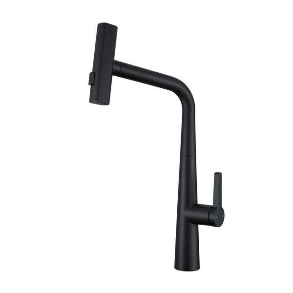 Mediterraneo Catania Single Handle Pull Out Waterfall Sprayer Kitchen Faucet Deckplate included in Black