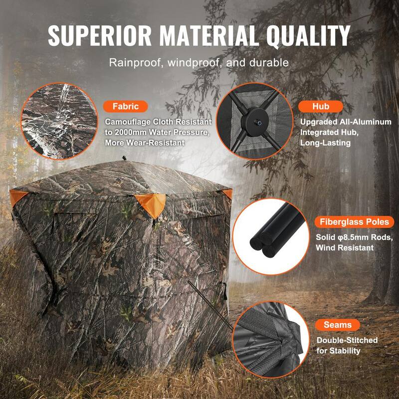 Hunting Blind, 270-Degree See Through Ground Blind, 1-2 Person Pop Up Deer Blind for Hunting with Carrying Bag, Portable