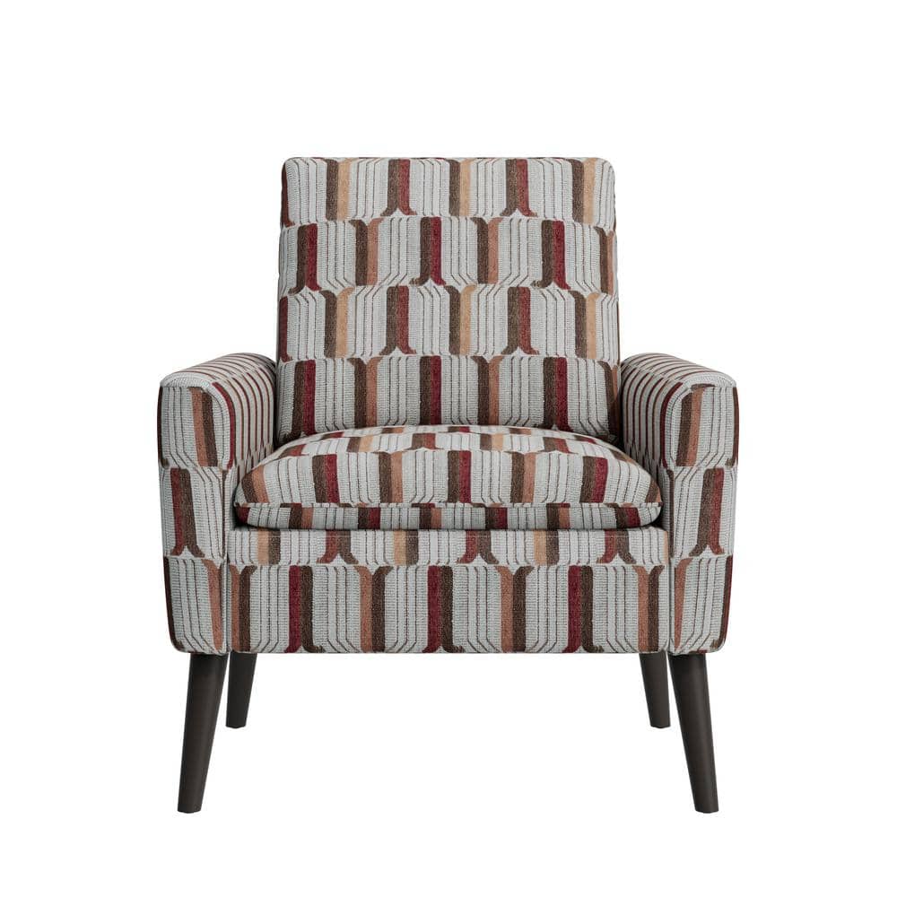 Mid-Century Modern Tan, Cream, and Red Stripe Barrel Accent Chair
