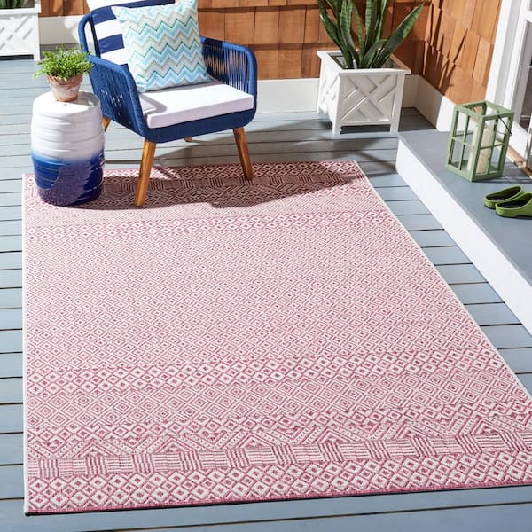 Courtyard Ivory/Red 2 ft. x 4 ft. Geometric Diamond Indoor/Outdoor Area Rug