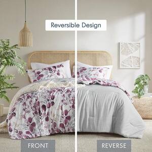 Gabby 2-Piece Plum/Grey Microfiber Twin/Twin XL Reversible Floral Botanical Seersucker Comforter Set