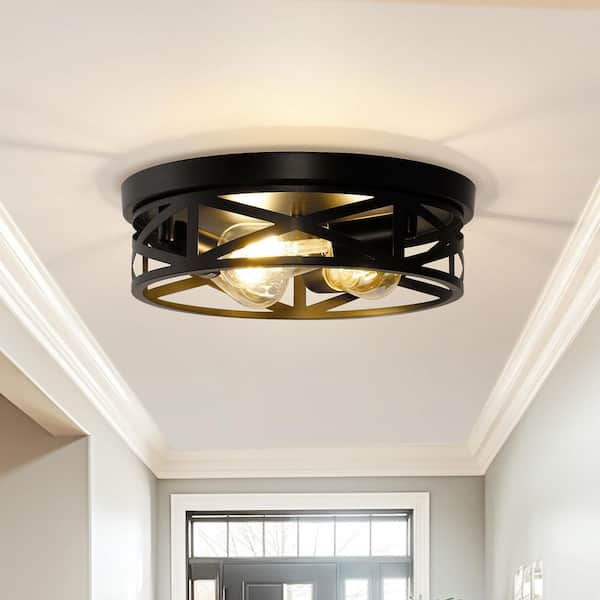 12.6 in. Modern 3-Light Black Flush Mount Ceiling Light, E26 for Kitchen, Hallway and Living Room No Bulbs Included