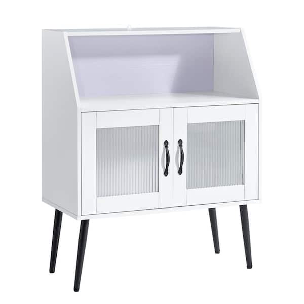 Unbranded 31.5 in. W x 16 in. D x 40 in. H White Linen Cabinet Buffet Sideboard with 2-Glass Doors and Open Shelf