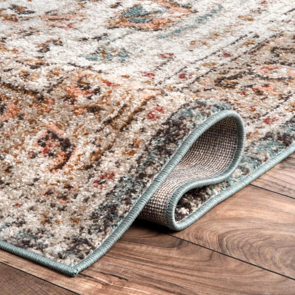 Beige Vintage Medallion Synthetic Runner Rug 2' 6" x 8'