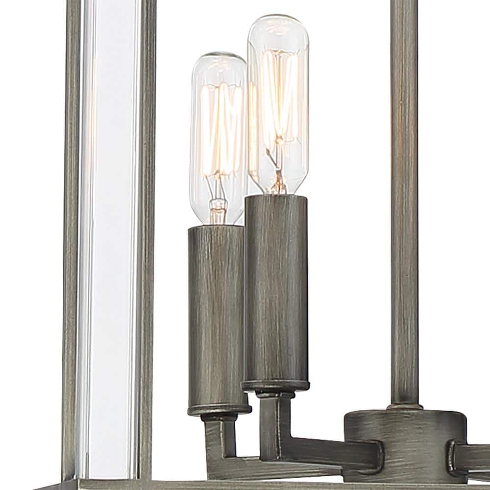 Langen Square Antique Nickel 4-Light Pendant with Clear Accents