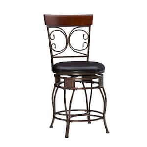 Labelle Big and Tall Dark Bronze Metal Counter Stool with Dark Brown Faux Leather Seat