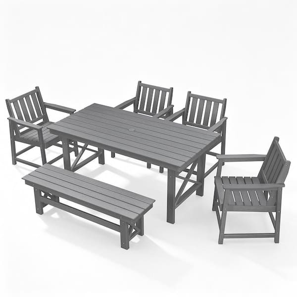 CikaCika HDPE 6-Piece Plastic Standard Height Outdoor Dining Set