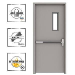 36 in. x 80 in. Gray Flush Exit with 5x20 VL Left-Hand Fireproof Steel Prehung Commercial Door with Welded Frame