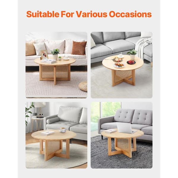 VEVOR Rattan Coffee Table, Round Rattan Woven Wood Coffee