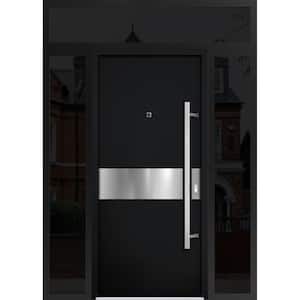 6072 64 in. x 96 in. Left-hand/Inswing 3 Sidelights Black Enamel Steel Prehung Front Door with Hardware