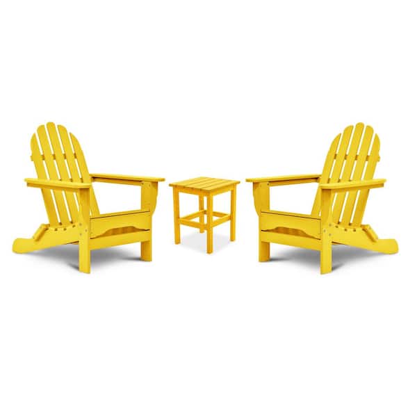 DUROGREEN Icon Lemon Yellow Recycled Plastic Adirondack Chair with Side Table (2-Pack)