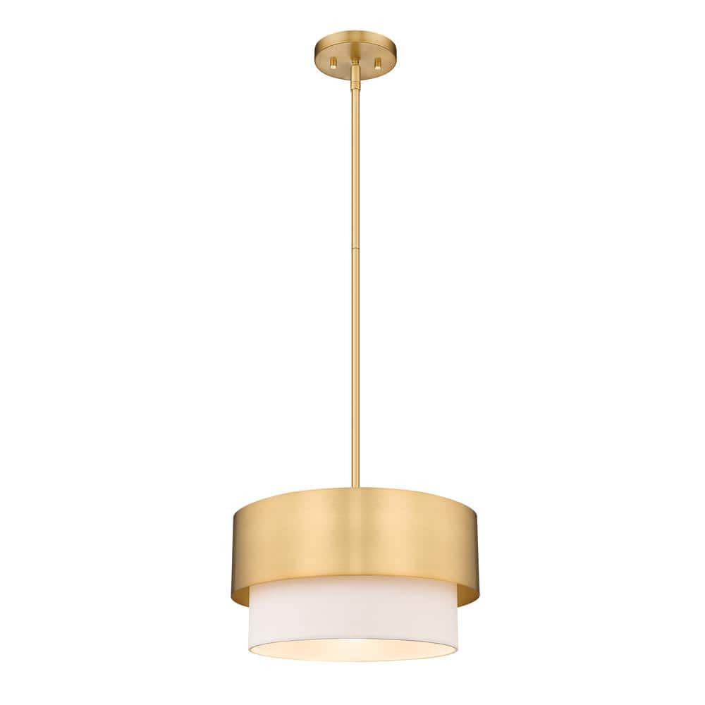 Counterpoint 1-Light Modern Gold Pendant Light with White Fabric Shade with No Bulbs included