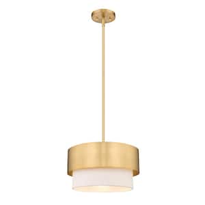 Counterpoint 1-Light Modern Gold Pendant Light with White Fabric Shade with No Bulbs included