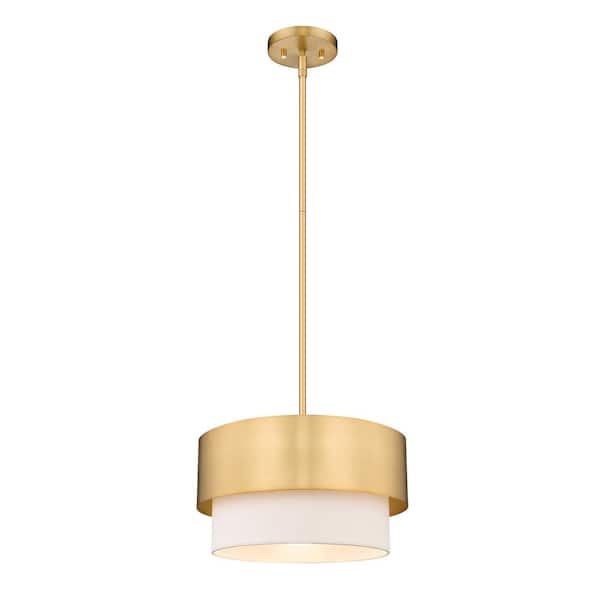 Unbranded Counterpoint 1-Light Modern Gold Pendant Light with White Fabric Shade with No Bulbs included
