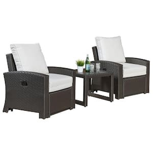 3-Piece Rattan Wicker Patio Conversation Set Sofa Recliner Lounge Chairs with Gray Cushions, Coffee Table for Garden